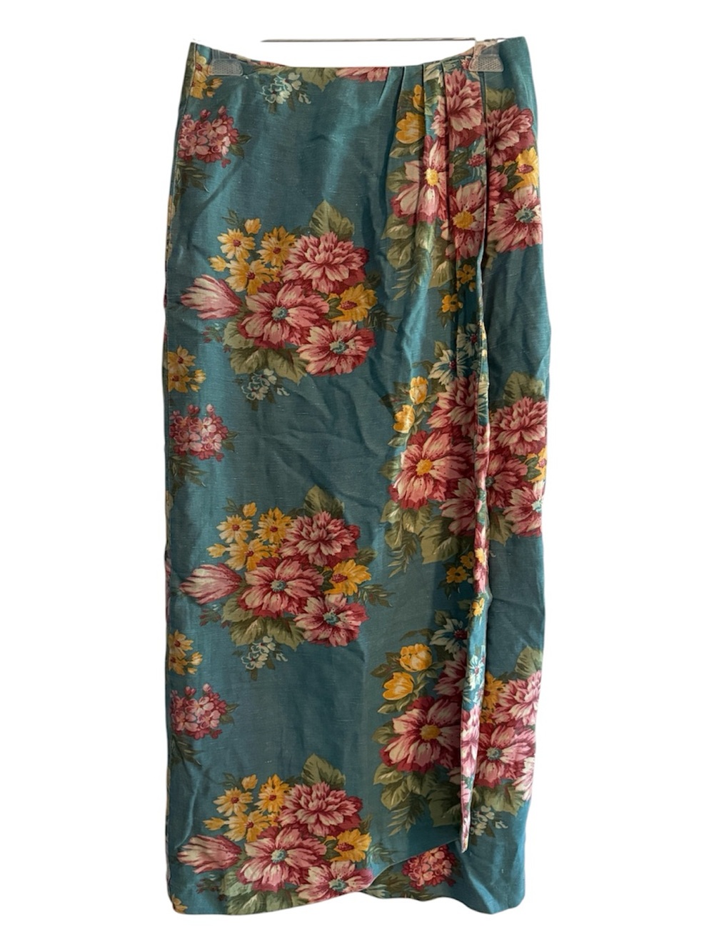 Vintage Cambridge Dry Goods Linen Blend Floral Wrap Midi Skirt Cottagecore Sz 6